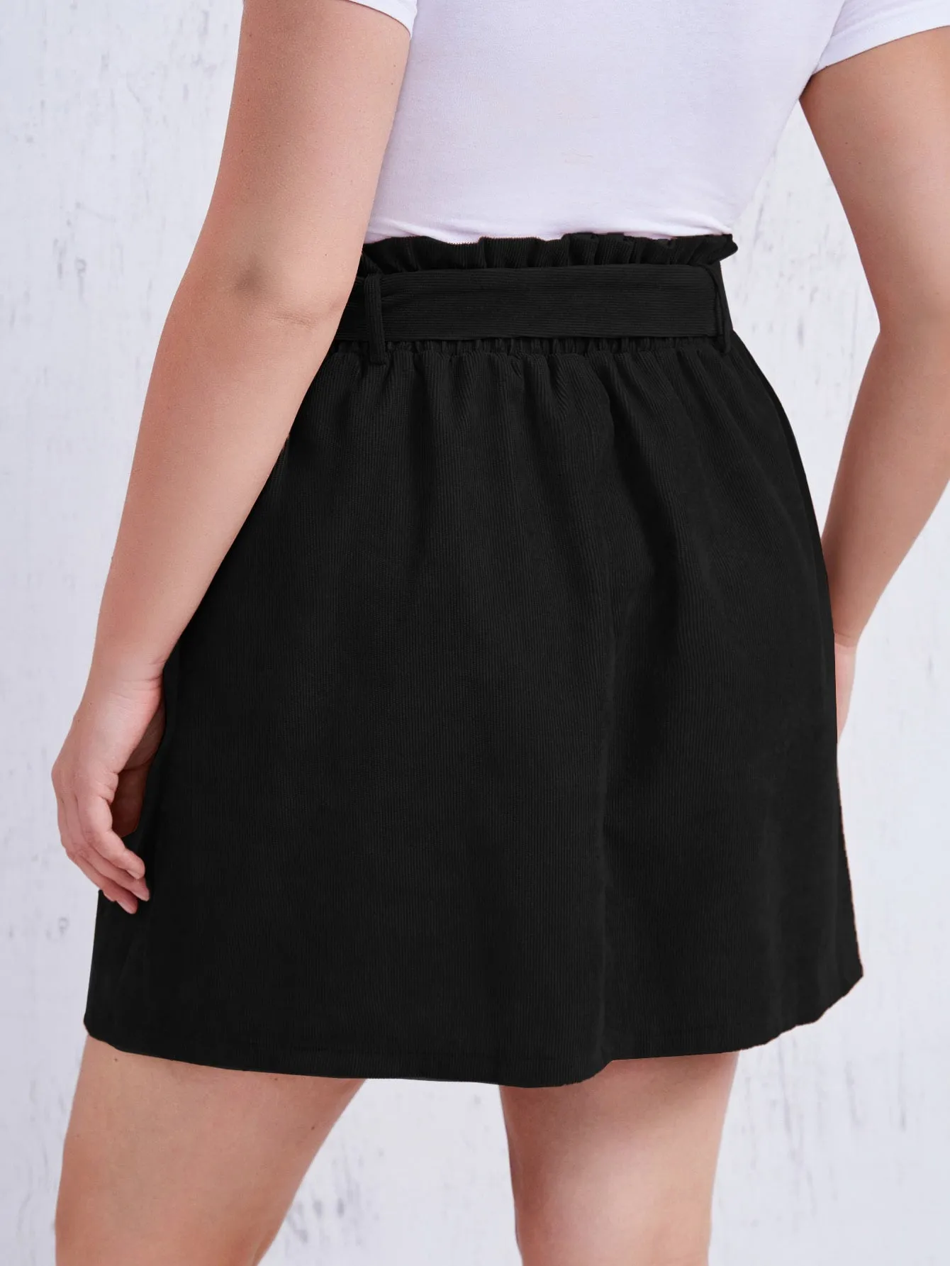 Plain Paper Bag Waist Short Plus Size Skirts