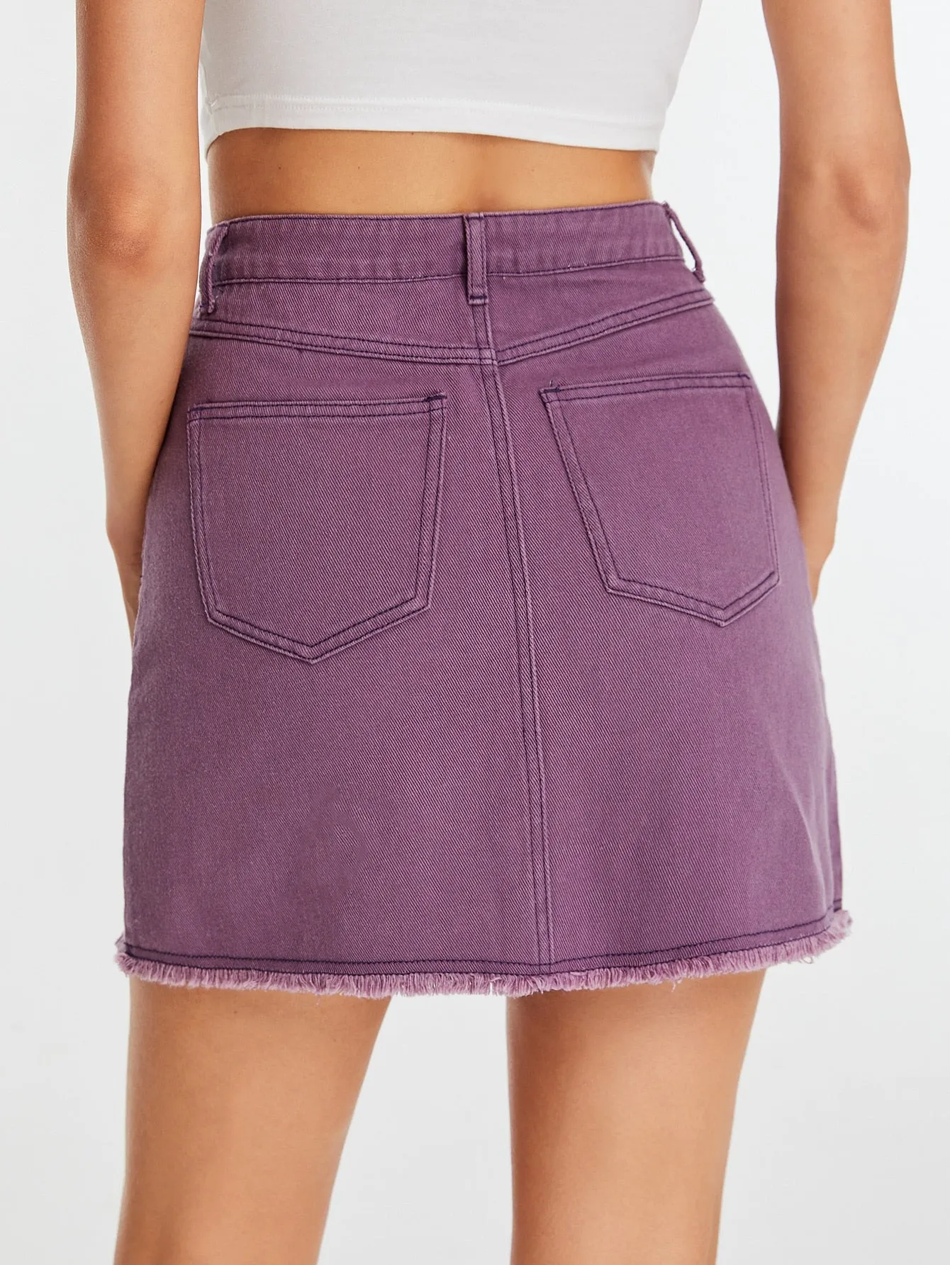 Plain Pocket High Waist Short Women Skirt