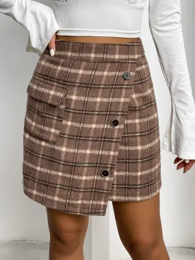 Preppy Plain Button Front High Waist Mini Women Skirt