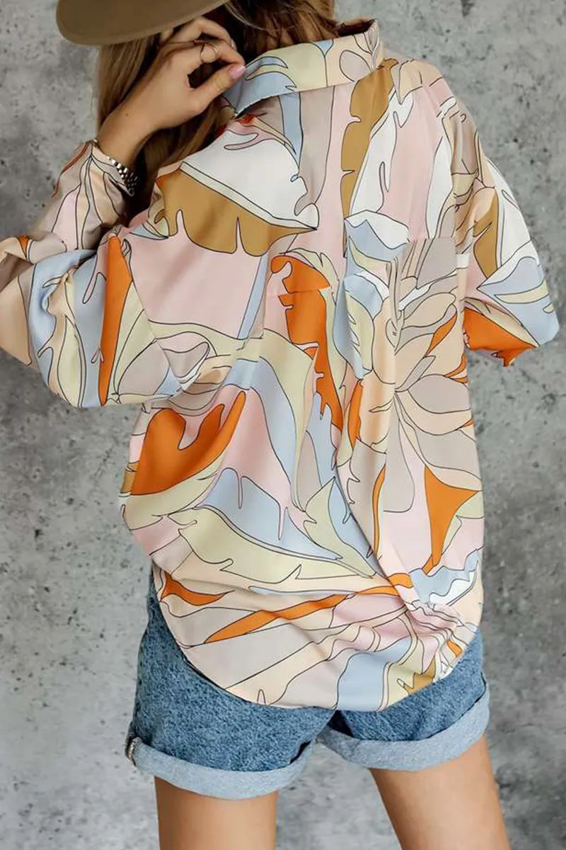 Purpdrank - Elegant Print Contrast Turndown Collar Tops