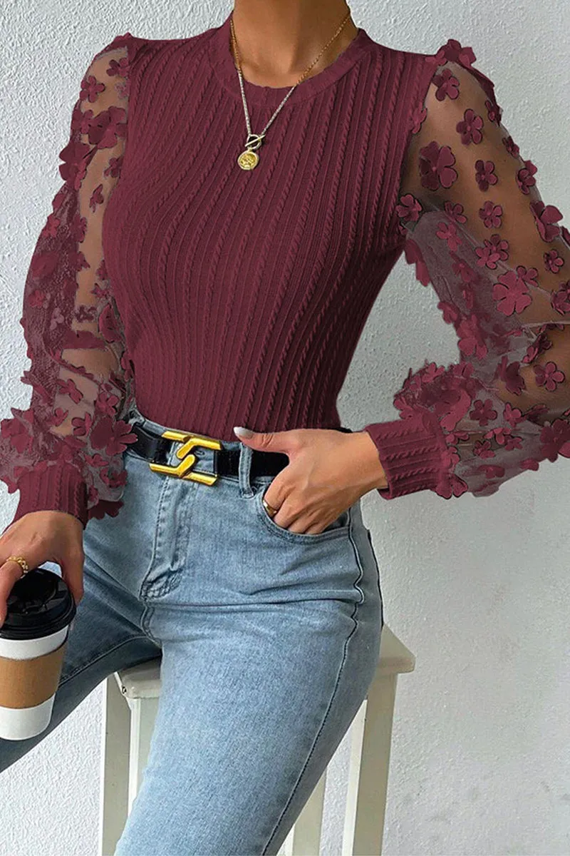 Purpdrank - Elegant Solid Patchwork O Neck Tops