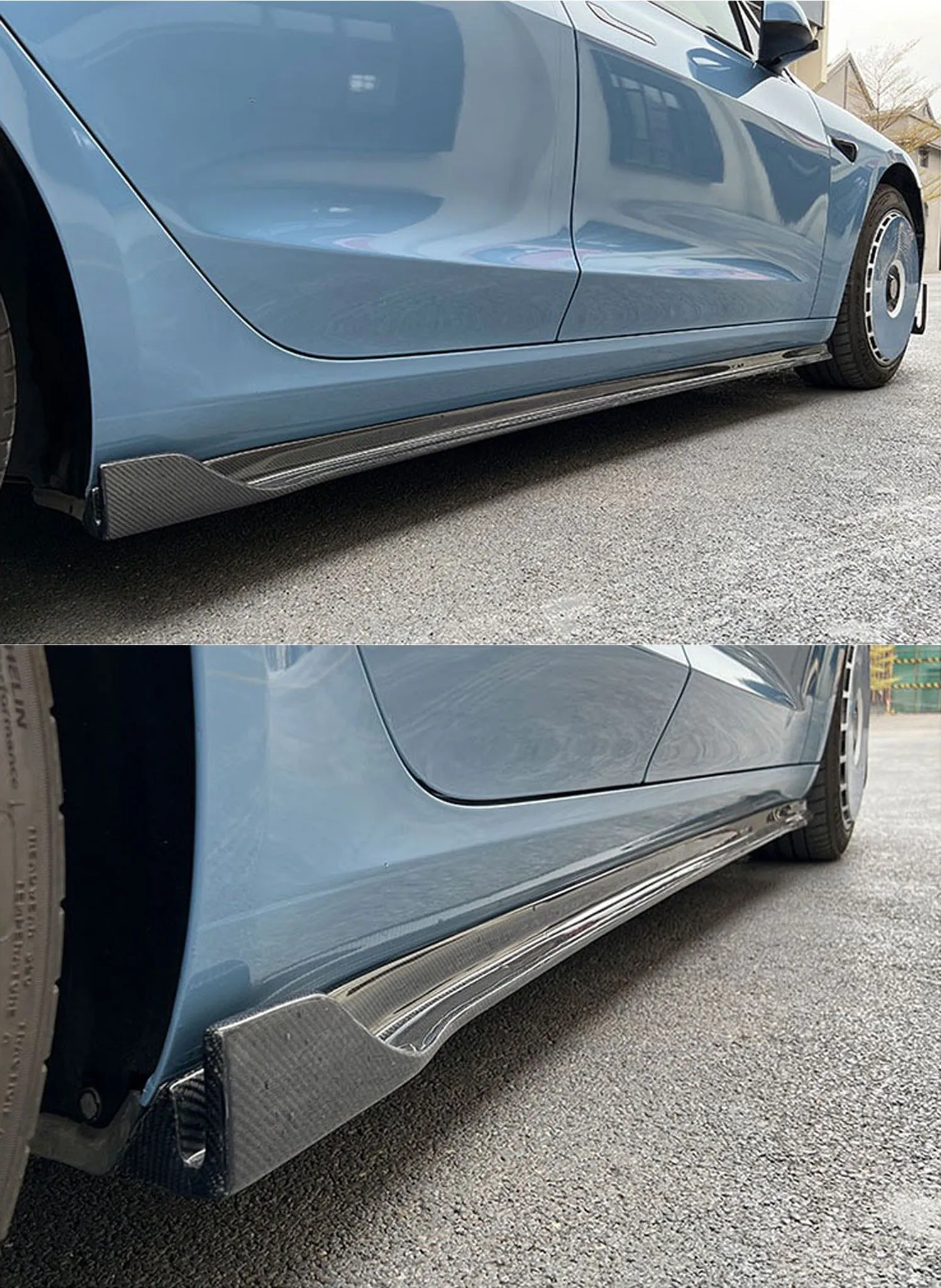 Real Carbon Fiber V-Style Side Skirts For Model 3 2017-2024