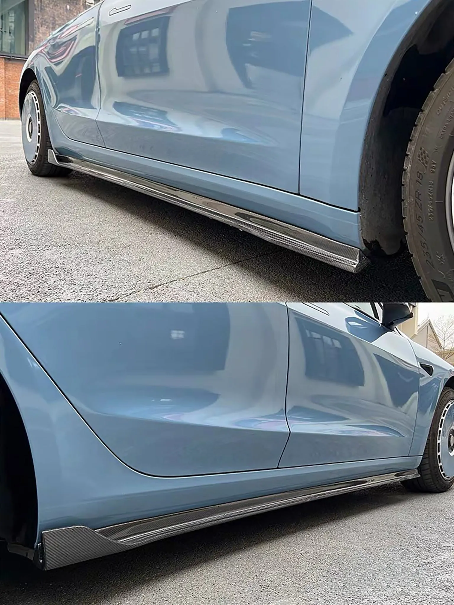 Real Carbon Fiber V-Style Side Skirts For Model 3 2017-2024