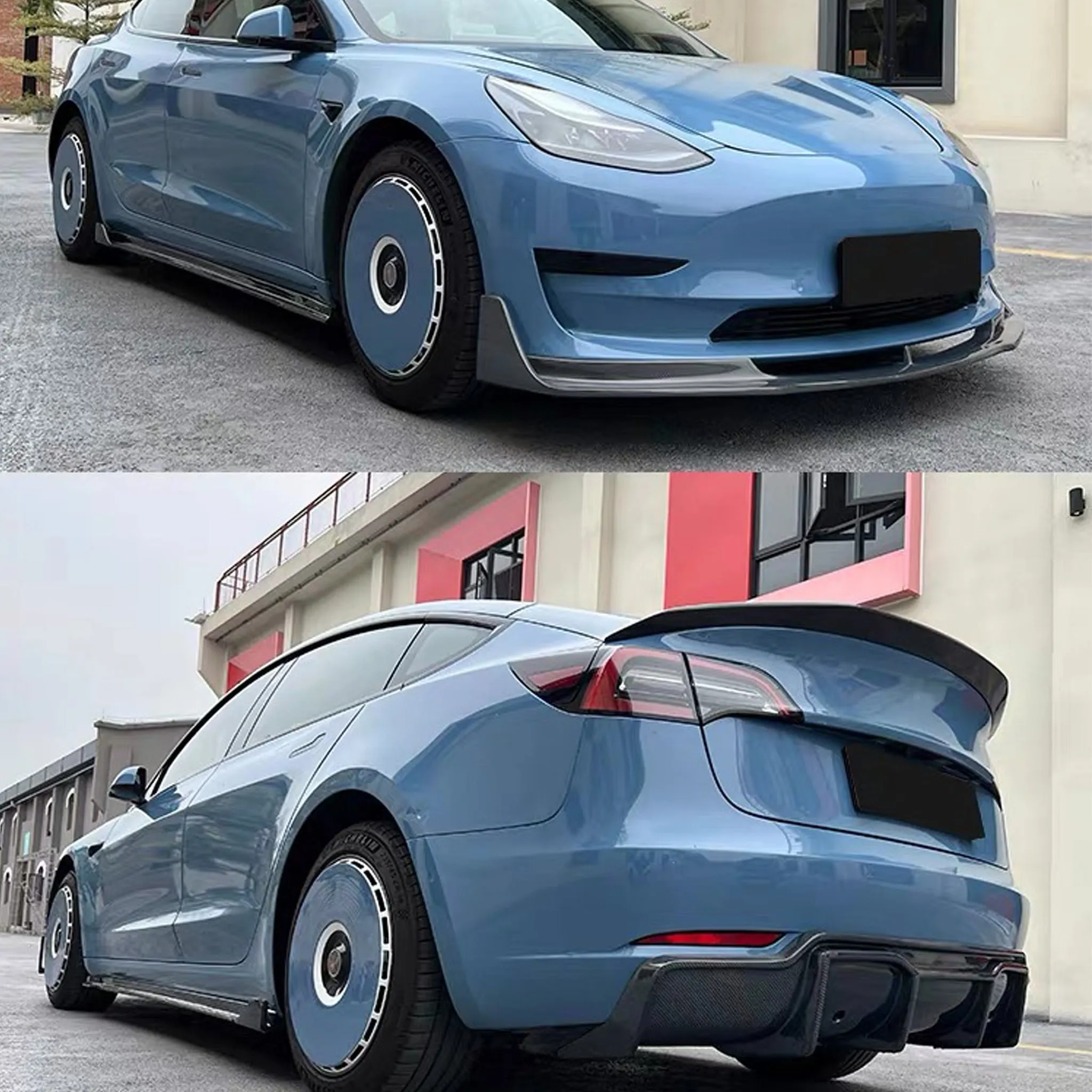 Real Carbon Fiber V-Style Side Skirts For Model 3 2017-2024