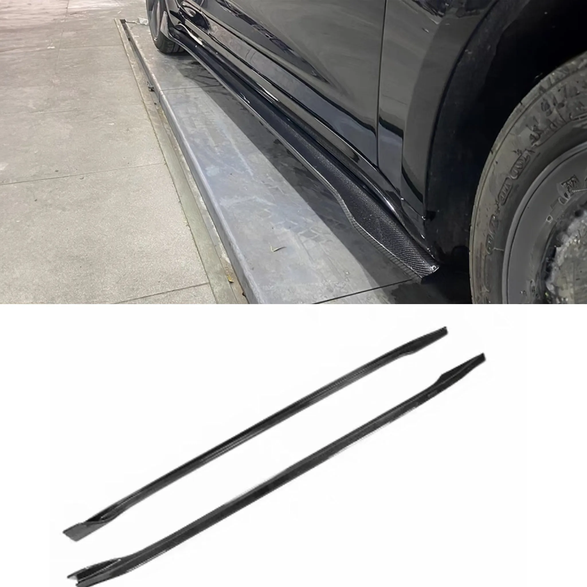 Real Carbon Fiber V-Style Side Skirts For Model 3 2017-2024