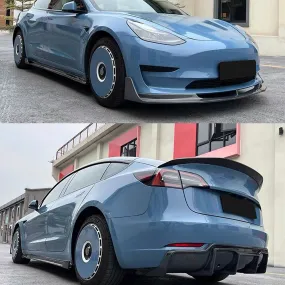 Real Carbon Fiber V-Style Side Skirts For Model 3 2017-2024