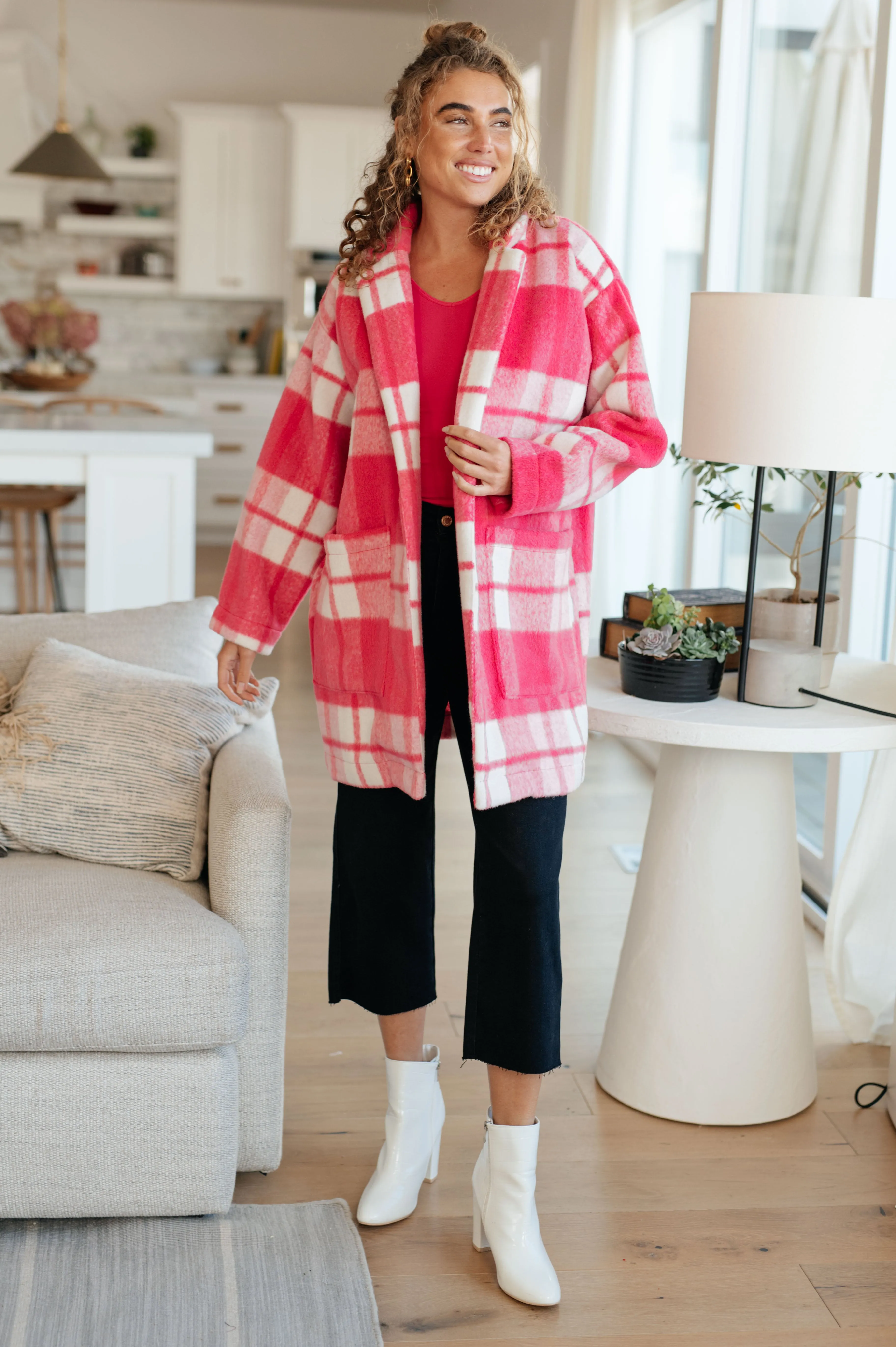 RESTOCKED - Pink Plaid Coat