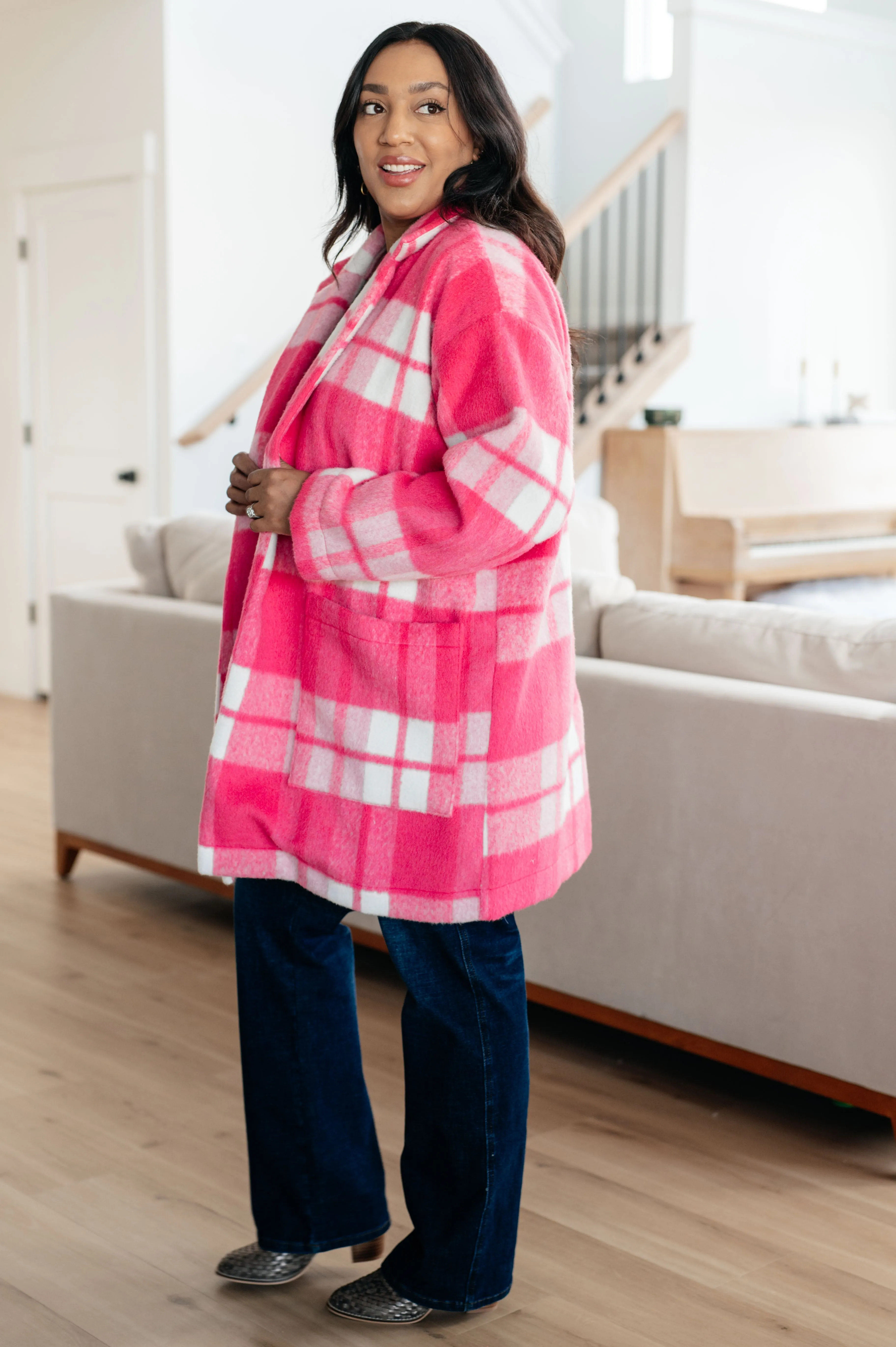 RESTOCKED - Pink Plaid Coat