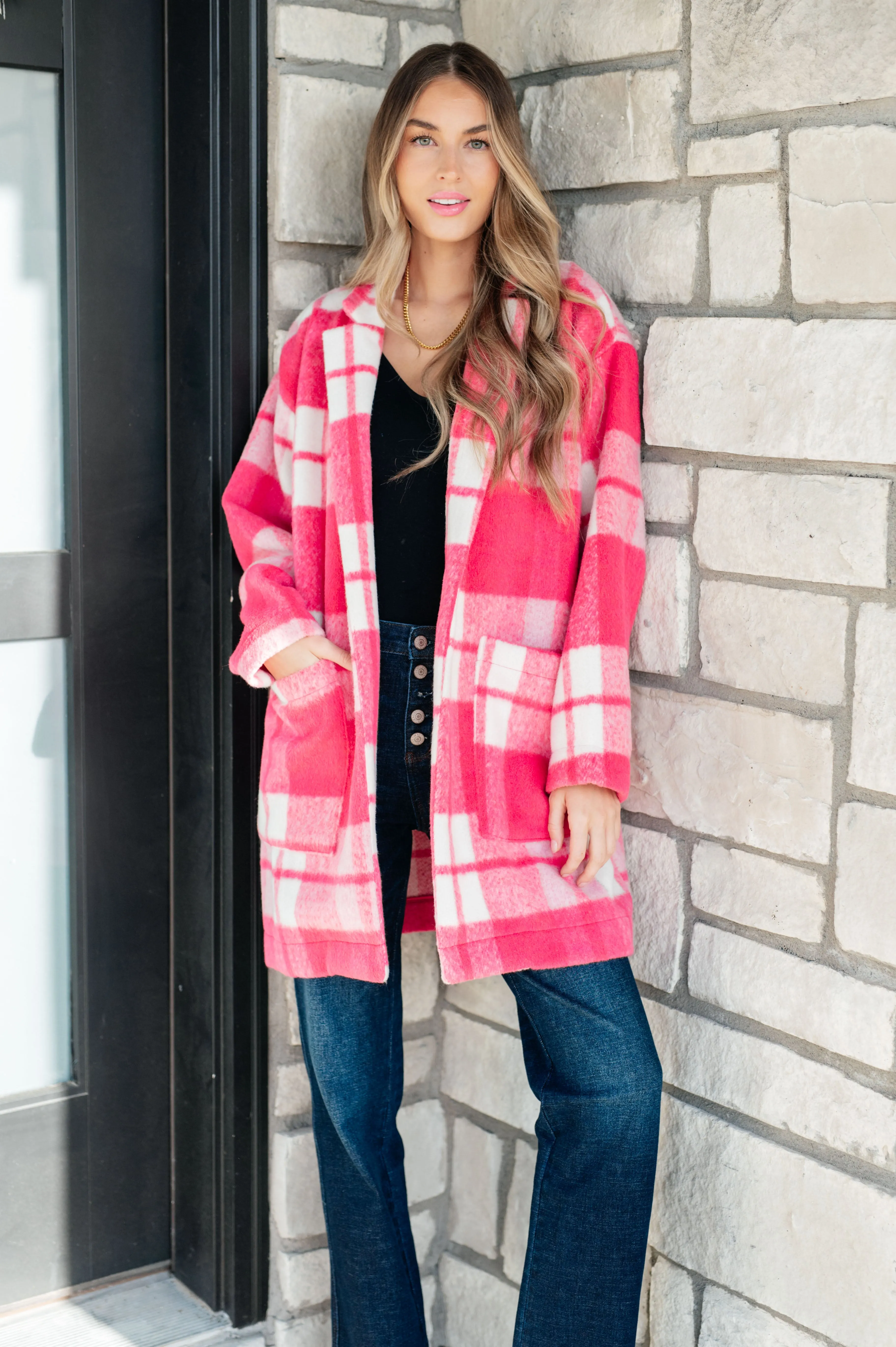 RESTOCKED - Pink Plaid Coat