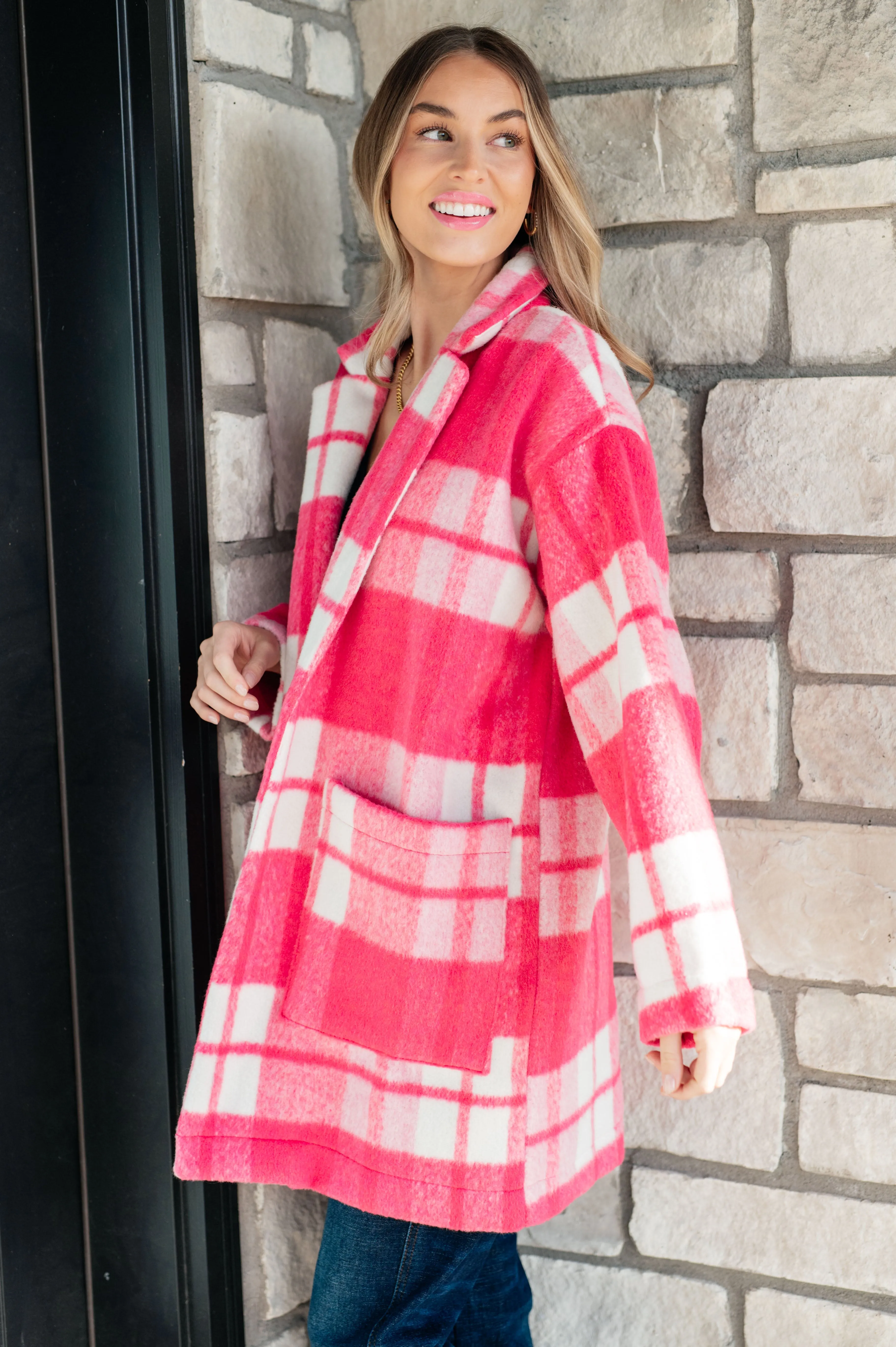 RESTOCKED - Pink Plaid Coat