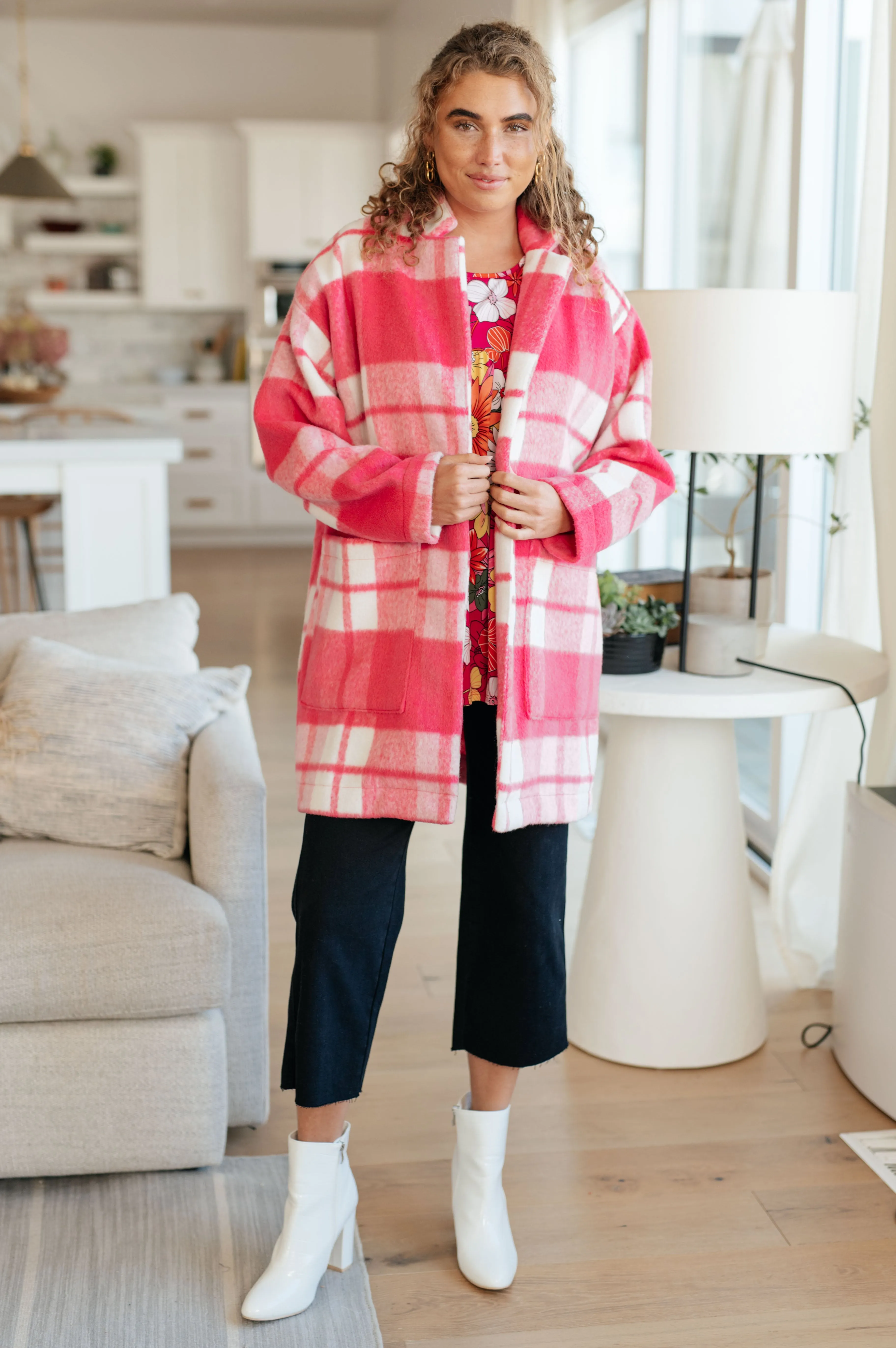 RESTOCKED - Pink Plaid Coat