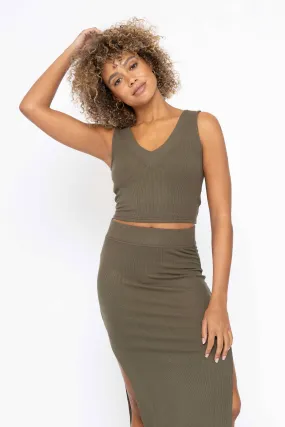 Ribbed V-Neck Cropped Tank Top
