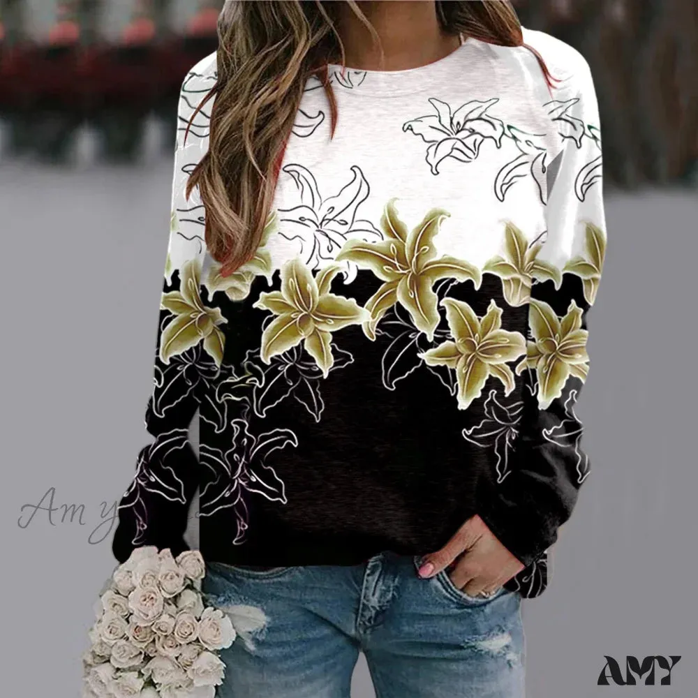 Sequins Butterfly 3d Printed O Neck Long Sleeve Sweatshirt