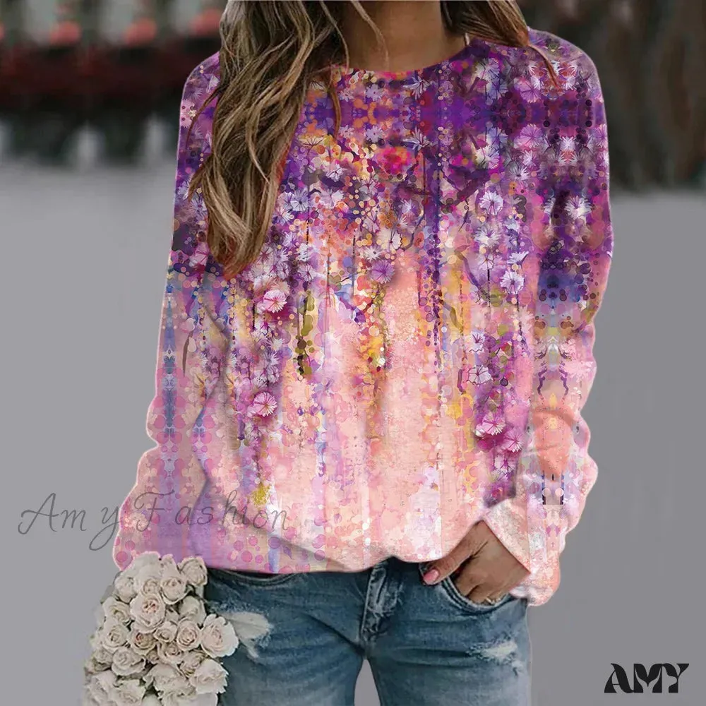 Sequins Butterfly 3d Printed O Neck Long Sleeve Sweatshirt