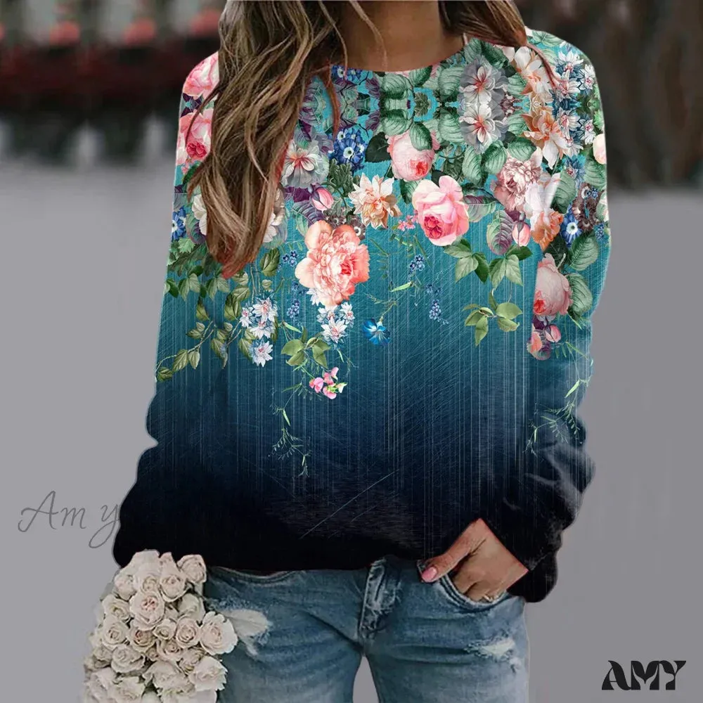 Sequins Butterfly 3d Printed O Neck Long Sleeve Sweatshirt