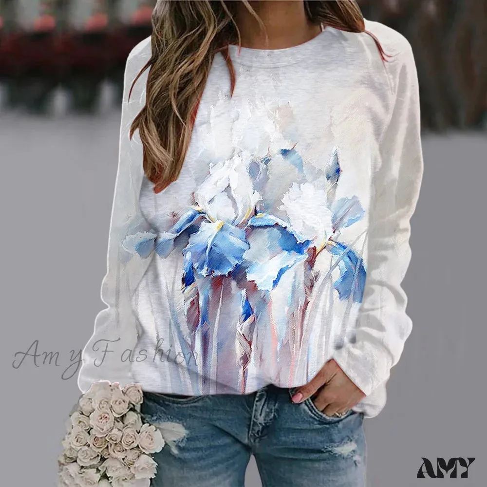 Sequins Butterfly 3d Printed O Neck Long Sleeve Sweatshirt