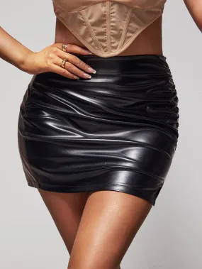 Sexy Plain Ruched High Waist Mini Women Skirt