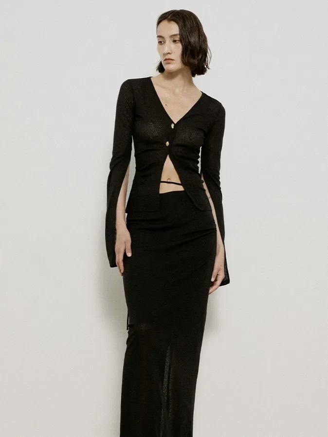 Sheer Tight Elegant V-neck Tops