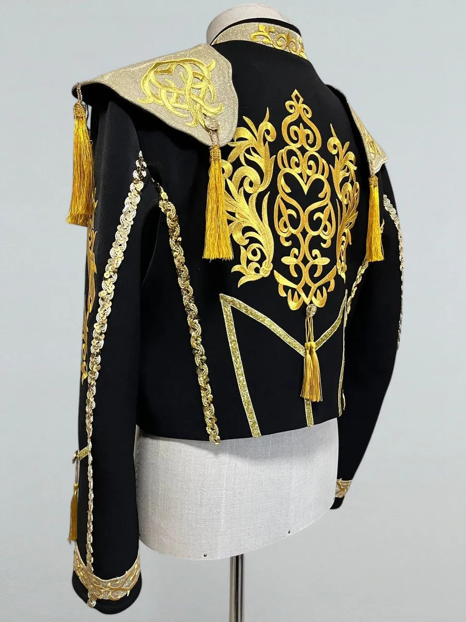 Spanish-Style Embroidered Dance Jacket with Gold Tassels