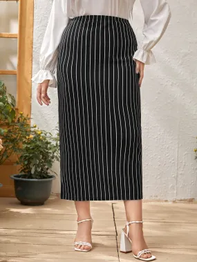 Striped Split Long Plus Size Skirt