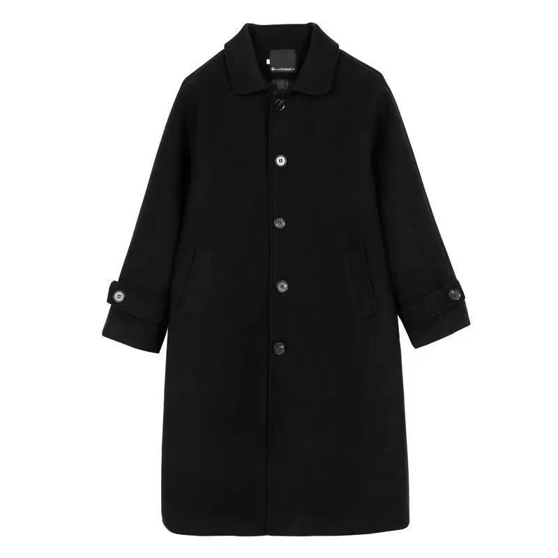 Student Wool Women Mid-Length Korean Loose Slim-Look Thick Woolen Coat