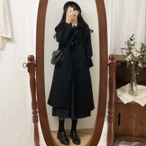 Student Wool Women Mid-Length Korean Loose Slim-Look Thick Woolen Coat