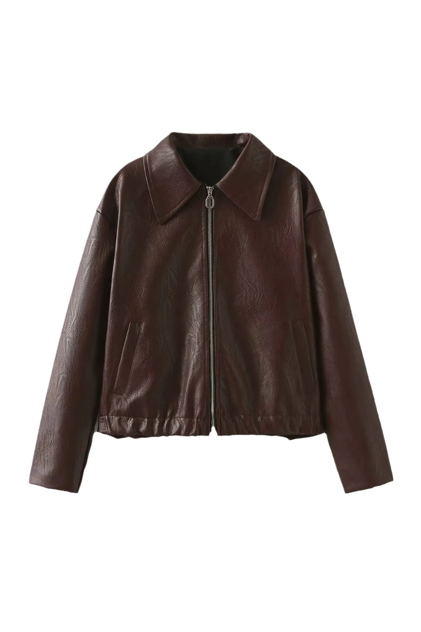 Stylish Leather Biker Jacket with Lapel