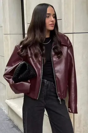 Stylish Leather Biker Jacket with Lapel