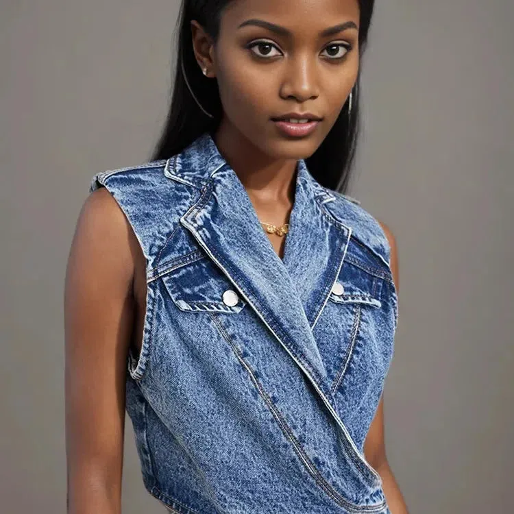 Stylish ROMISS Crisscross Denim Vests For Women Casual Jackets