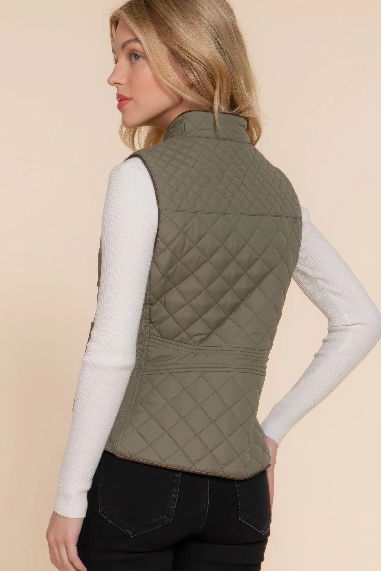 Stylish Suede Piping Quilted Top Vest