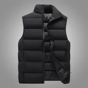 Stylish Warm Sleeveless Vest Jacket for Men Autumn Winter Zipper Coat Stand-Up Collar