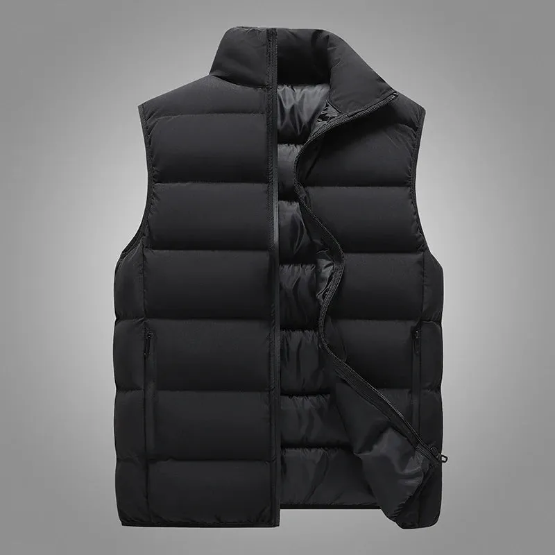 Stylish Warm Sleeveless Vest Jacket for Men Autumn Winter Zipper Coat Stand-Up Collar