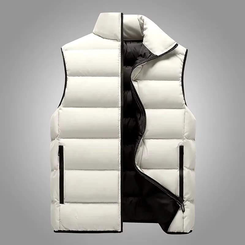 Stylish Warm Sleeveless Vest Jacket for Men Autumn Winter Zipper Coat Stand-Up Collar