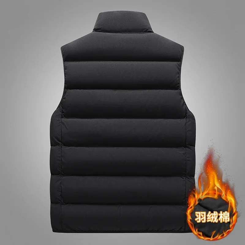 Stylish Warm Sleeveless Vest Jacket for Men Autumn Winter Zipper Coat Stand-Up Collar