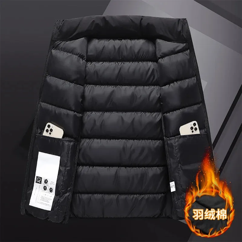 Stylish Warm Sleeveless Vest Jacket for Men Autumn Winter Zipper Coat Stand-Up Collar