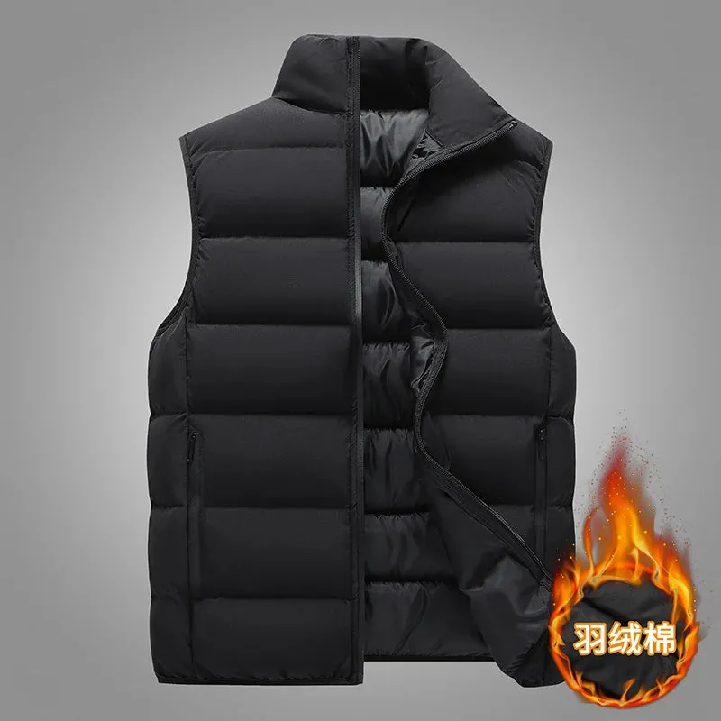 Stylish Warm Sleeveless Vest Jacket for Men Autumn Winter Zipper Coat Stand-Up Collar