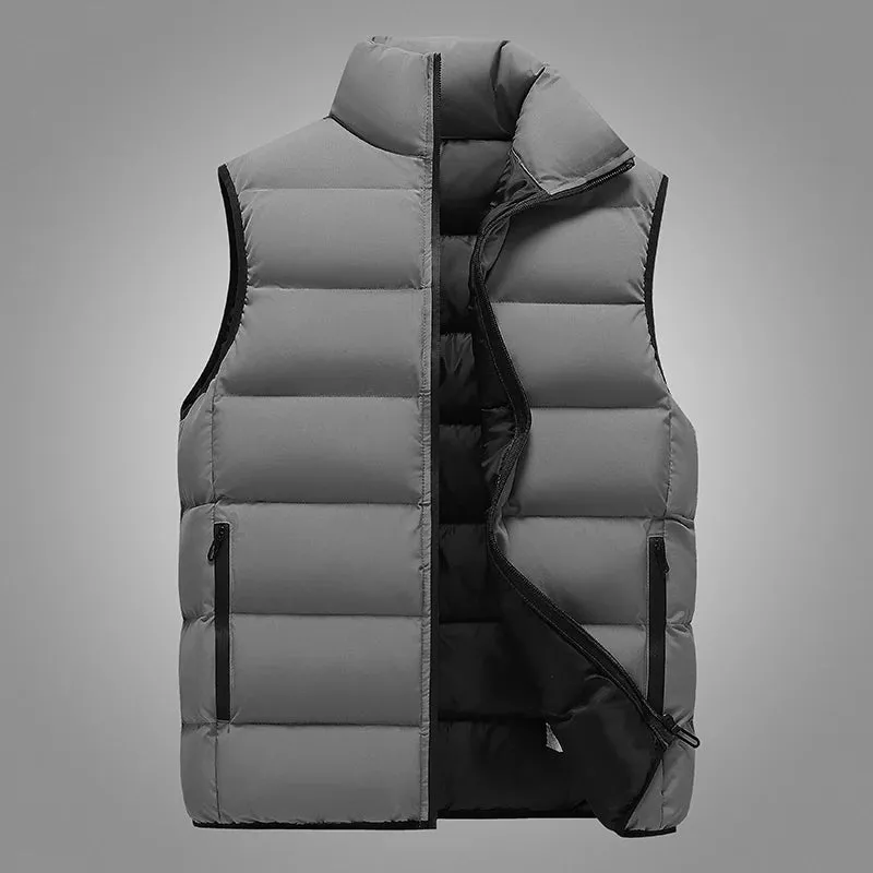 Stylish Warm Sleeveless Vest Jacket for Men Autumn Winter Zipper Coat Stand-Up Collar