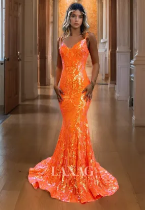 Sweetheart Backless Formal Party Dress Mermaid Spaghetti Straps Shinny Prom Dress