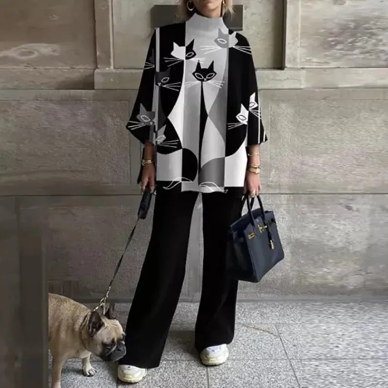 Tops And Wide Leg Pants Suit Elegant Lady Two Piece Set Tracksuits S2072190