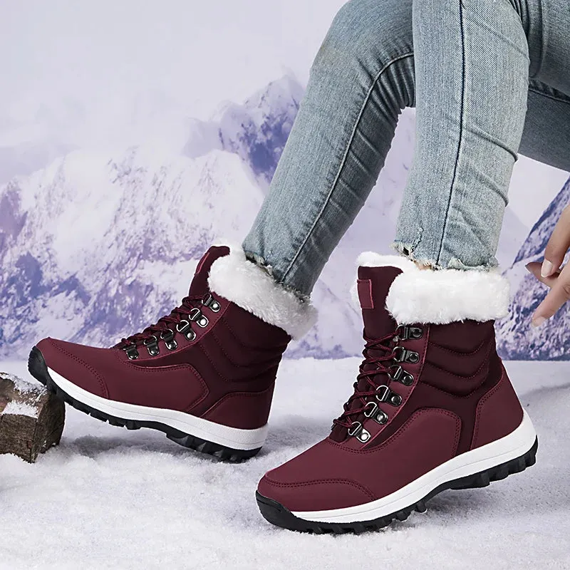 Velvet Throne High-Top Winter Snow Boots – Queen of Warmth Waterproof Hiking Kicks for Winter Wanderlust
