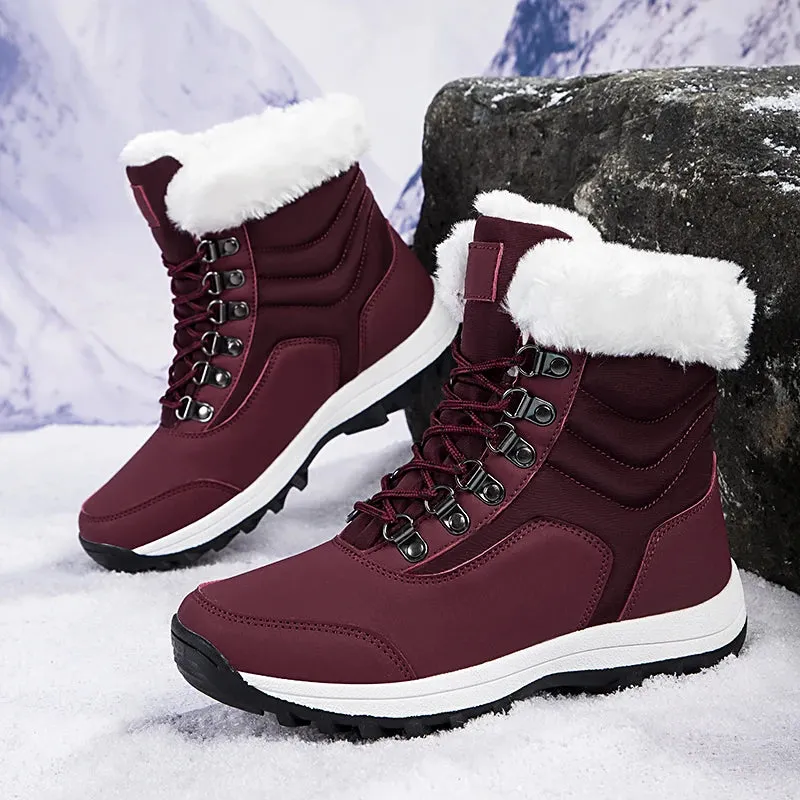 Velvet Throne High-Top Winter Snow Boots – Queen of Warmth Waterproof Hiking Kicks for Winter Wanderlust