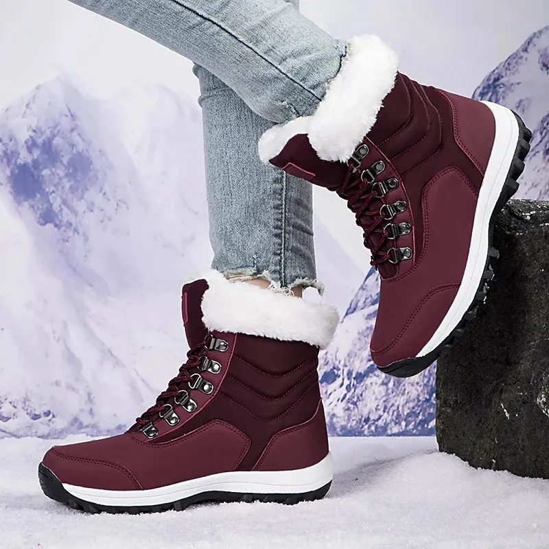 Velvet Throne High-Top Winter Snow Boots – Queen of Warmth Waterproof Hiking Kicks for Winter Wanderlust
