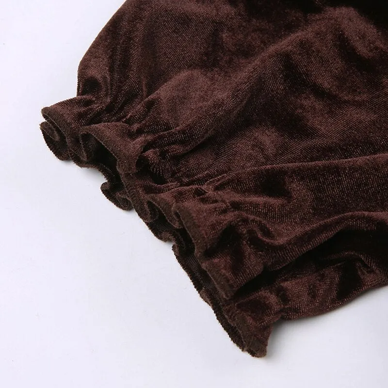 Vintage Brown Elegant Lace Ruffles Top