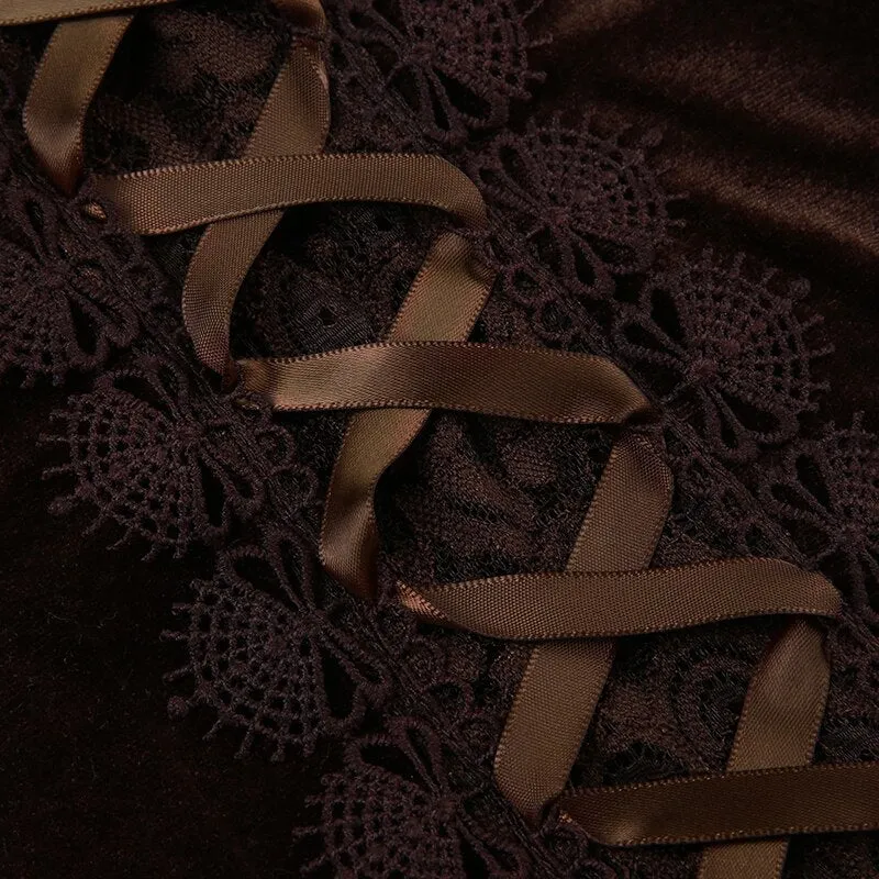 Vintage Brown Elegant Lace Ruffles Top