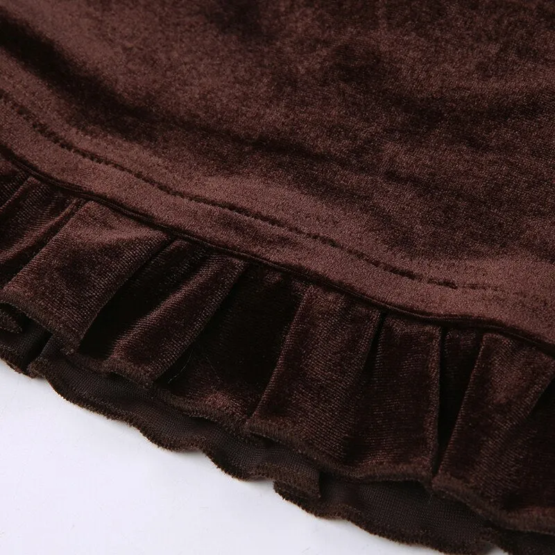 Vintage Brown Elegant Lace Ruffles Top
