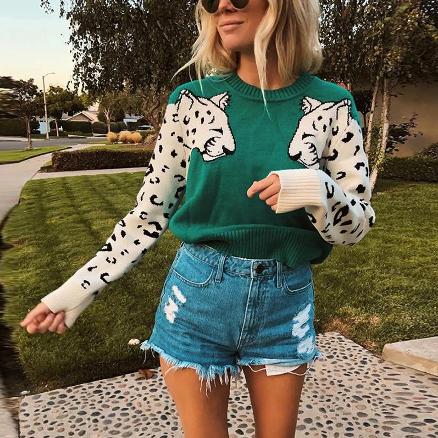 Women's Autumn/Winter Casual Warm Knitted Sweater With Animal Print