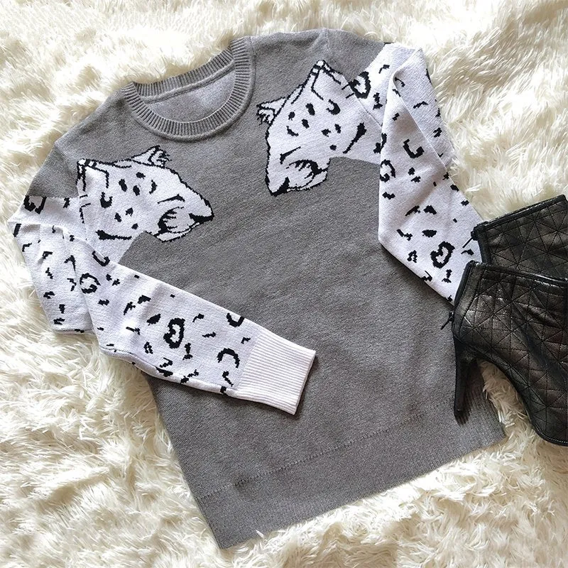 Women's Autumn/Winter Casual Warm Knitted Sweater With Animal Print