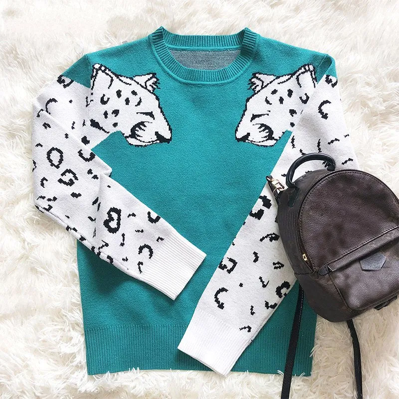 Women's Autumn/Winter Casual Warm Knitted Sweater With Animal Print