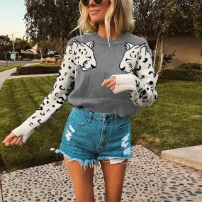 Women's Autumn/Winter Casual Warm Knitted Sweater With Animal Print