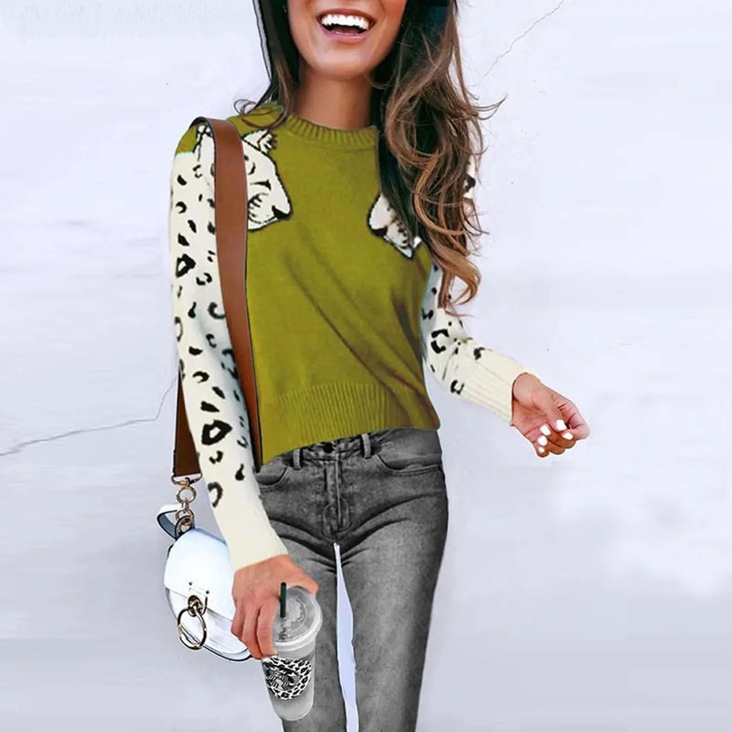Women's Autumn/Winter Casual Warm Knitted Sweater With Animal Print